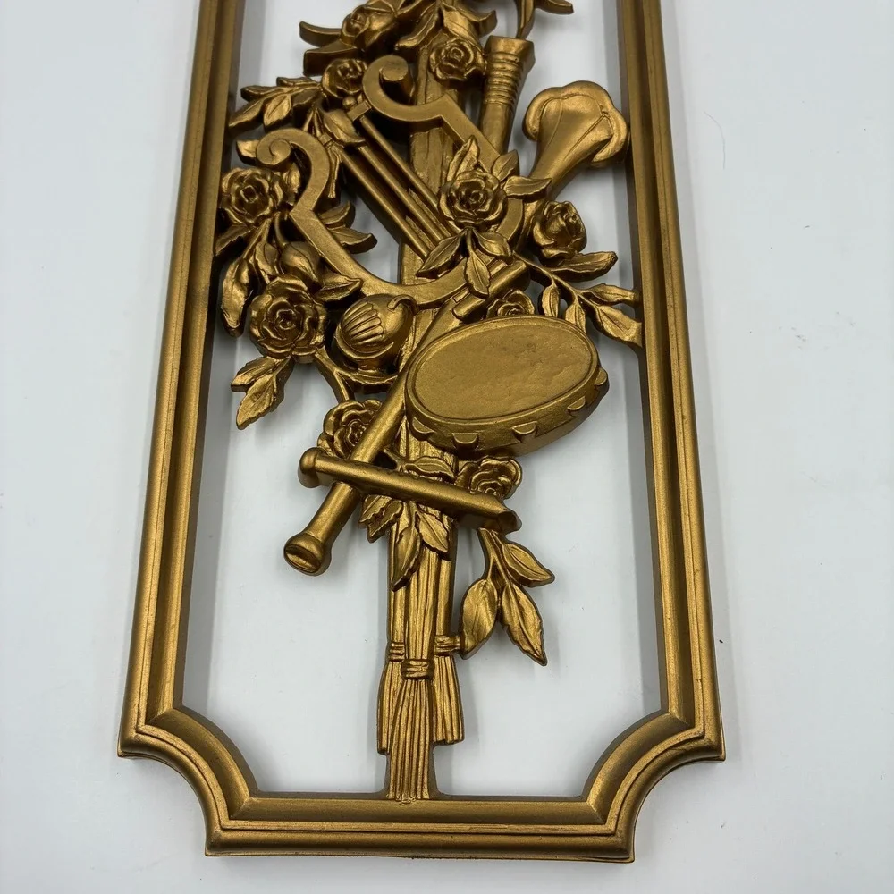 Vtg 1964 Burwood Products Gold‎ Musical Wall Plaques Pair USA MCM Plastic 14x5.5